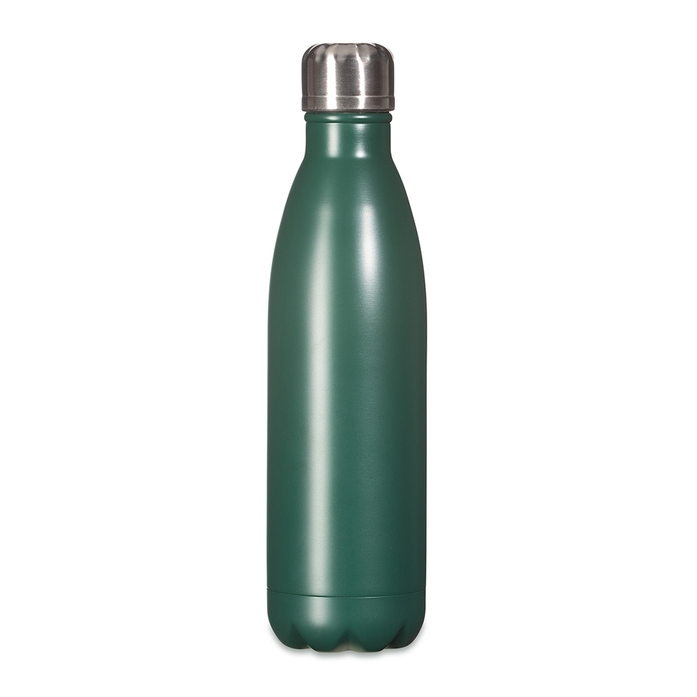 Garrafa 750 ml inox com pintura fosca personalizada com a logo da empresa, na cor verde / inox