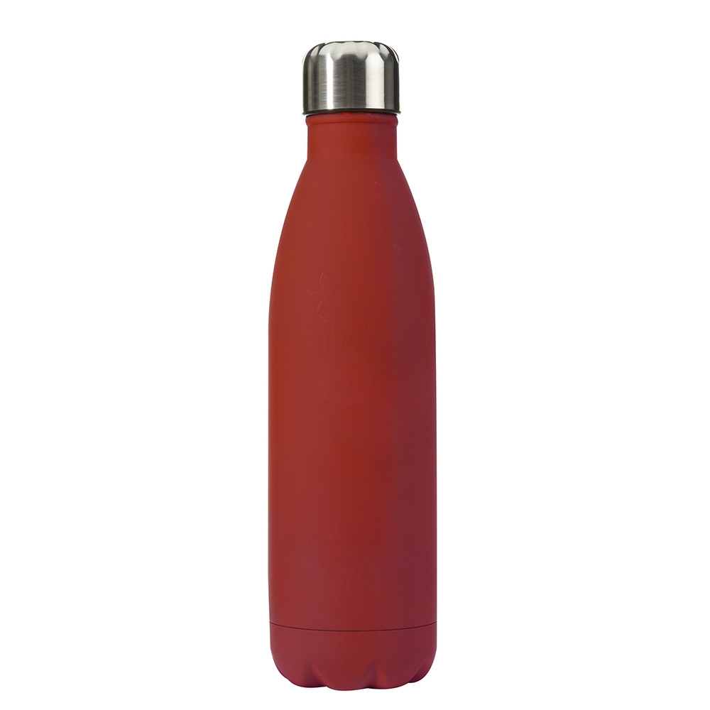 Garrafa 750 ml inox com pintura fosca personalizada com a logo da empresa, na cor vermelho / inox