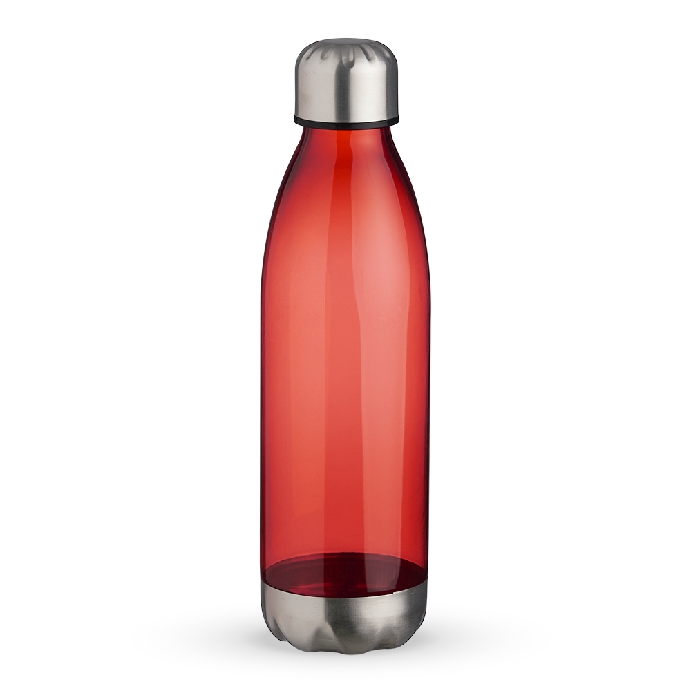 Garrafa plástica 700 ml translúcida com tampa de alumínio na cor Vermelho / Inox, personalizada com a logo da empresa