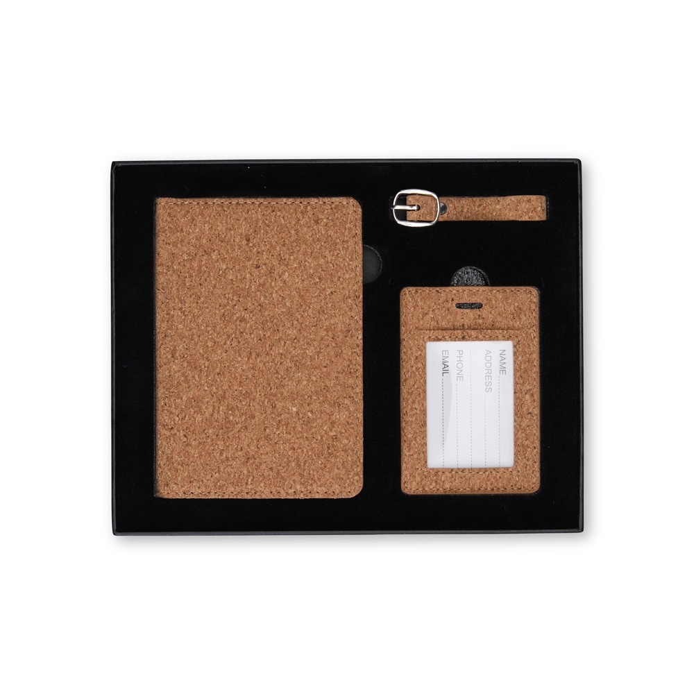 Kit viagem 3 peças na cor Bege / Preto, personalizado com a logo da empresa
