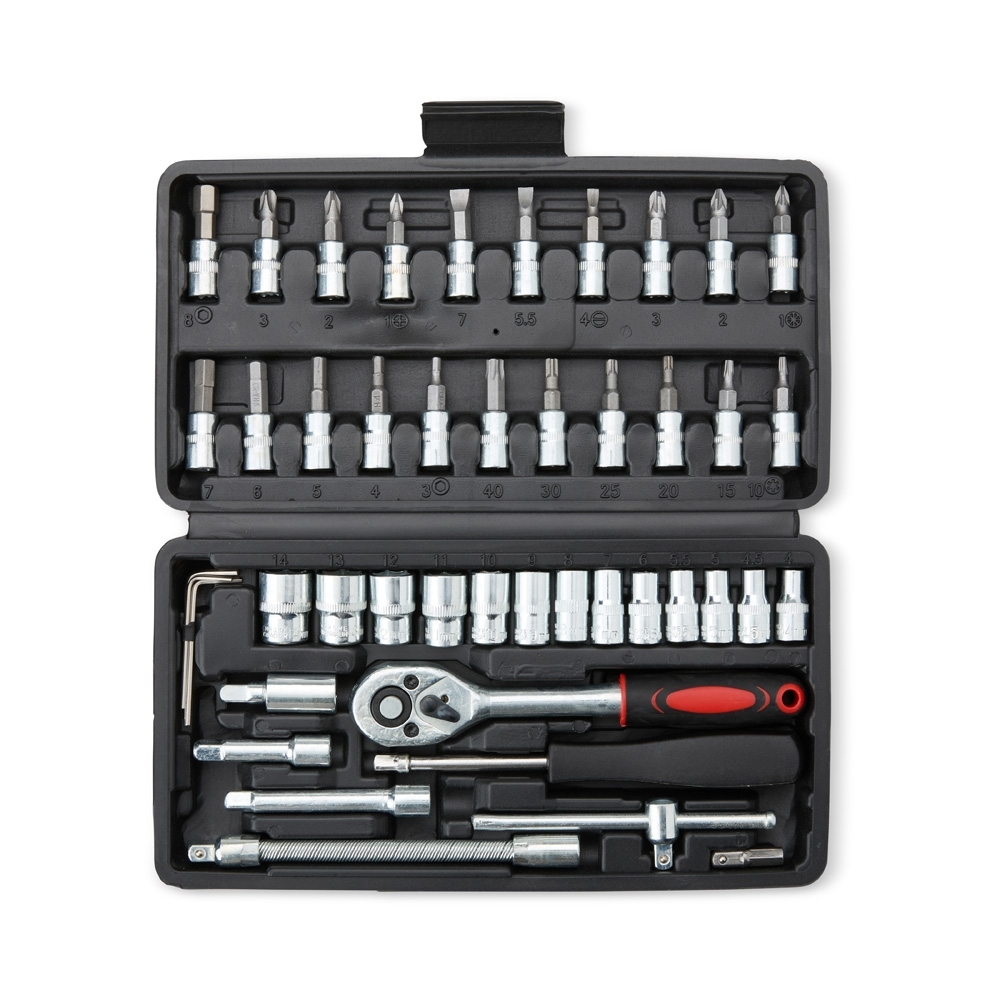Kit ferramenta 45 peças na cor Preto, personalizado com a logo da empresa