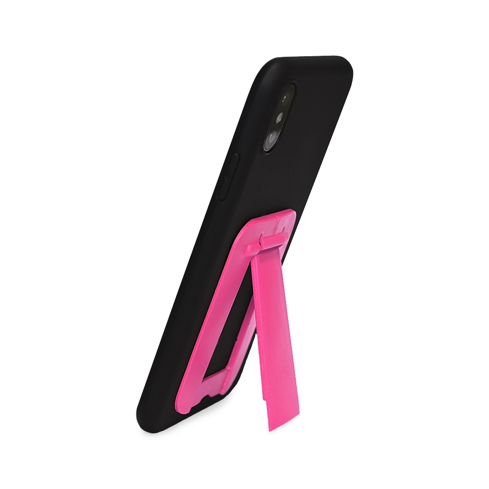 Suporte para celular adesivo com apoio dobrável na cor Rosa, personalizado com a logo da empresa