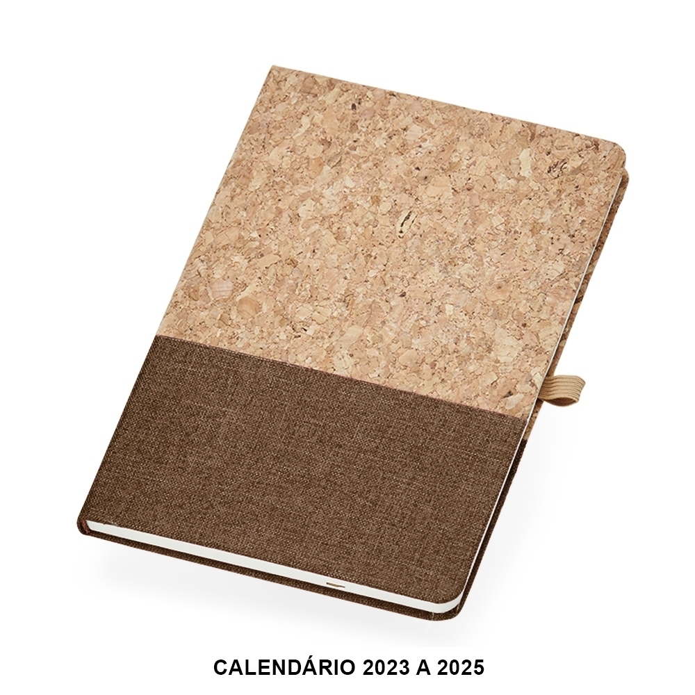 Caderneta A5 cortiça pautada com porta-caneta na cor Marrom / Bege, personalizada com a logo da empresa