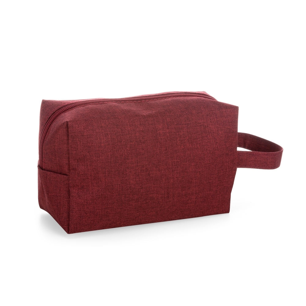 Nécessaire de nylon (12 x 20 x 8,5 cm) personalizada com a logo da empresa, na cor vermelho