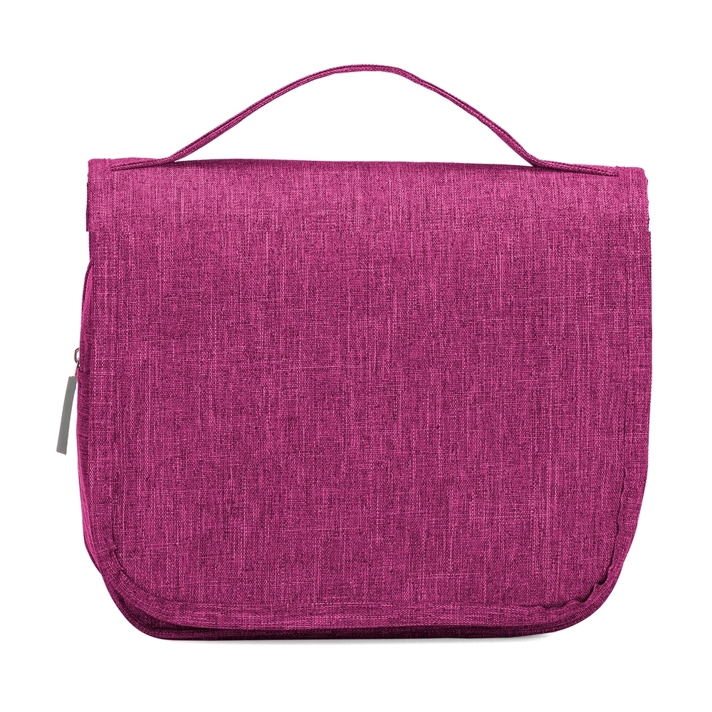 Nécessaire de nylon oxford com visor personalizada com a logo da empresa, na cor rosa