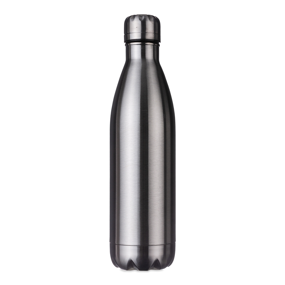 Garrafa térmica 780 ml de inox com tampa em relevo personalizada com a logo da empresa, na cor inox