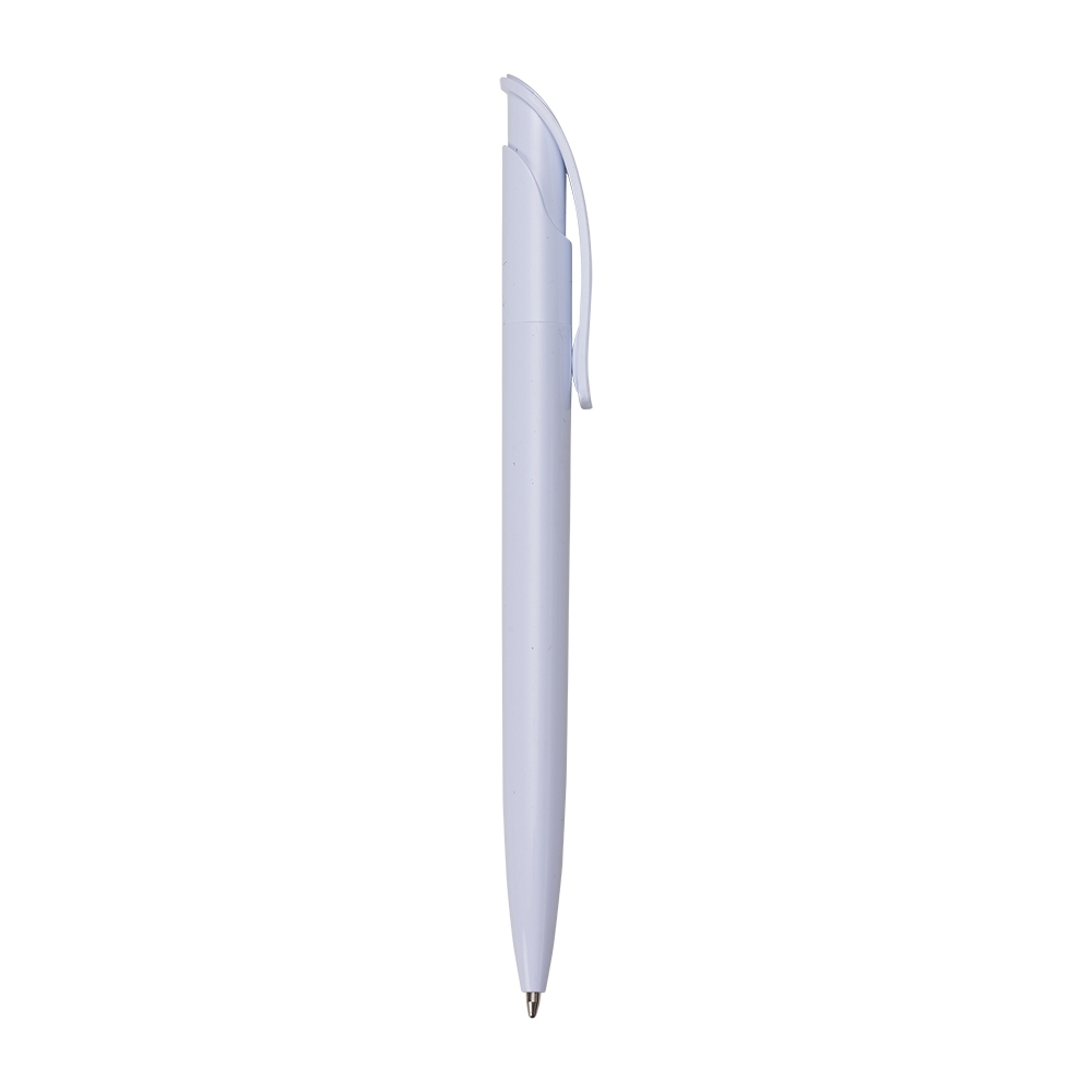 Caneta plástica de corpo branco curvo com clipe em arco na cor Branco, personalizada com a logo da empresa