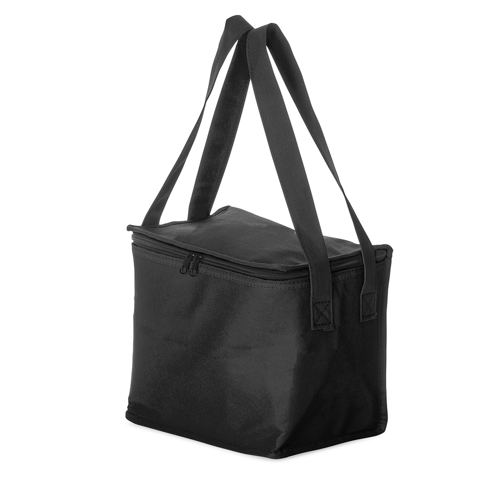 Bolsa térmica 10 litros de TNT na cor Preto, personalizada com a logo da empresa