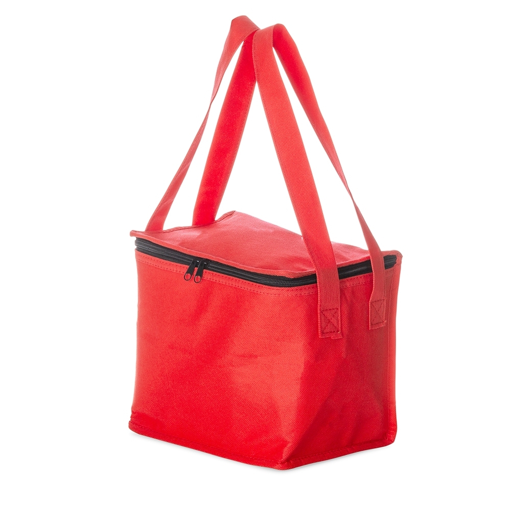 Bolsa térmica 10 litros de TNT personalizada com a logo da empresa, na cor vermelho
