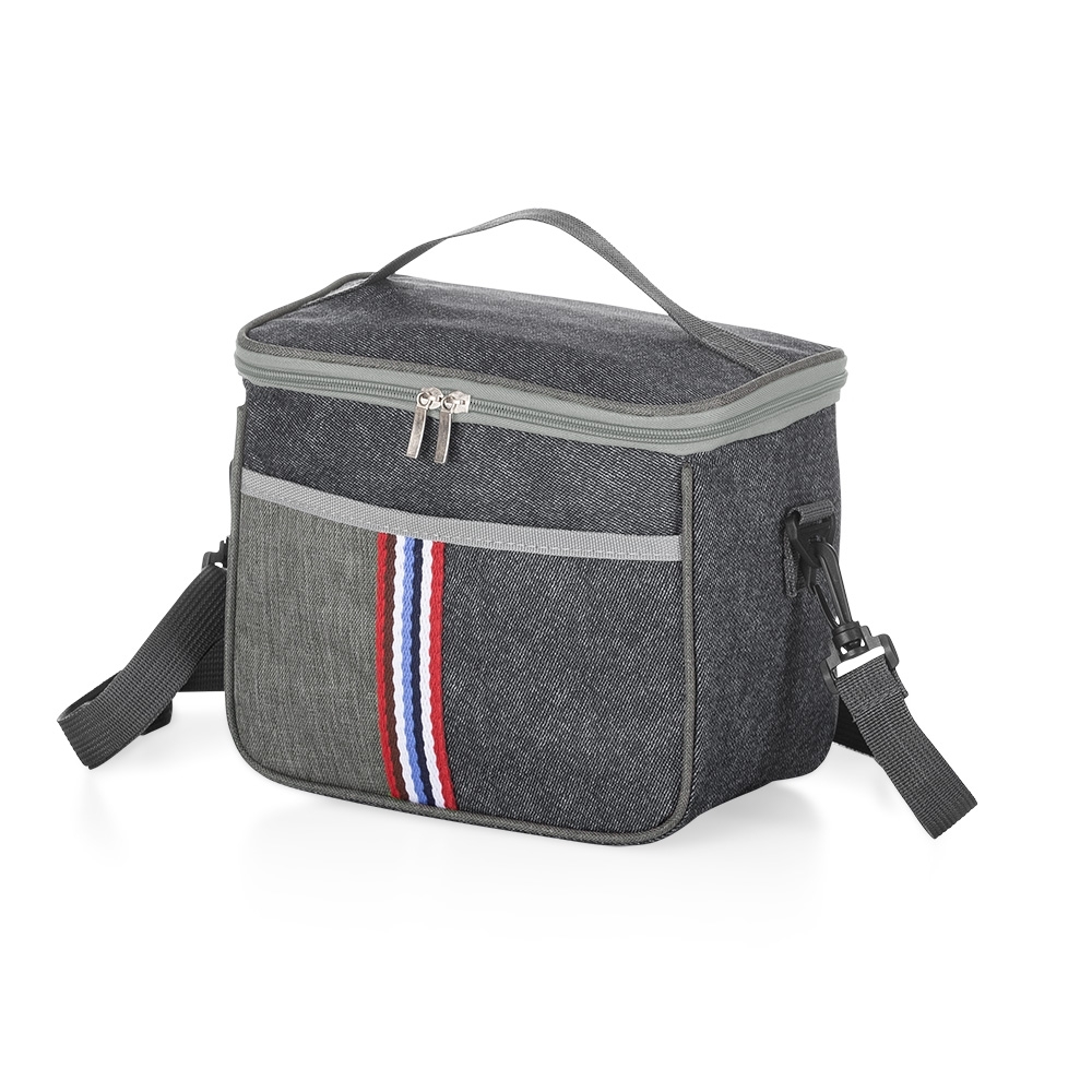 Bolsa térmica 9 litros de nylon com alça transversal na cor Cinza, personalizada com a logo da empresa