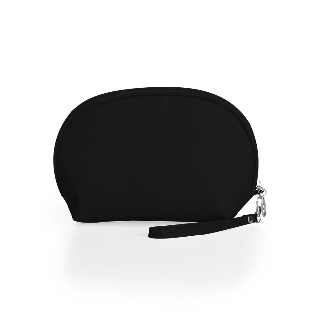Necessaire de nylon impermeável (13 x 21,5 x 8 cm) na cor Preto, personalizada com a logo da empresa