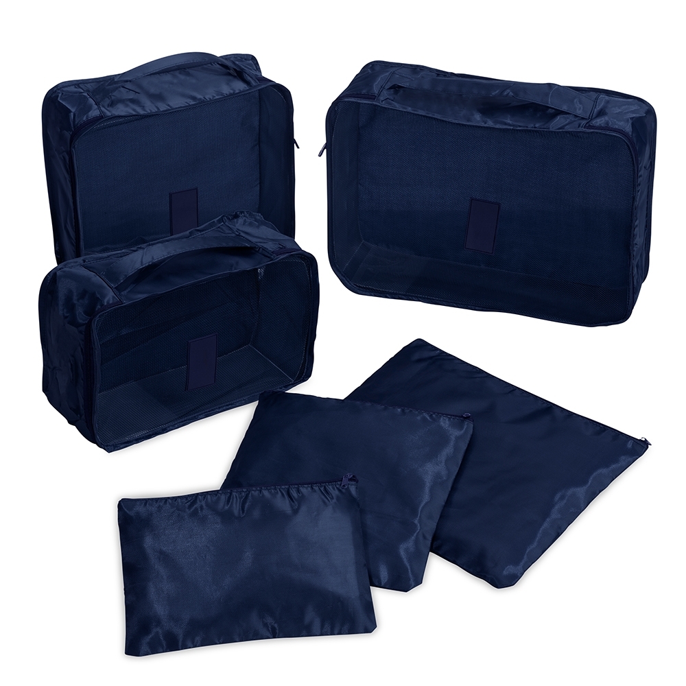Kit necessaire 6 peças personalizado com a logo da empresa, na cor azul