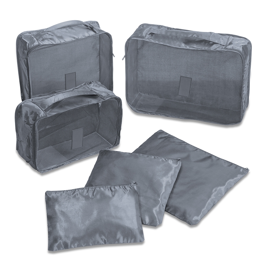 Kit necessaire 6 peças na cor Cinza, personalizado com a logo da empresa