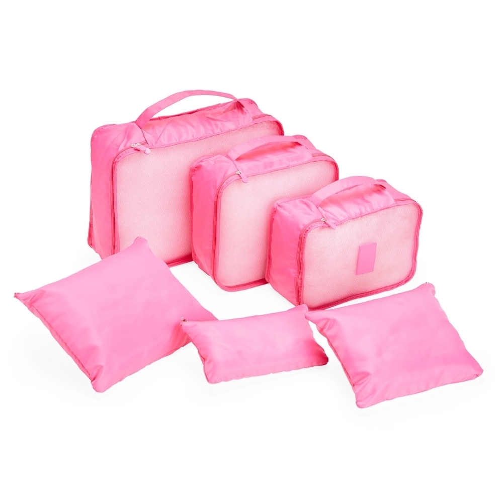 Kit necessaire 6 peças personalizado com a logo da empresa, na cor rosa claro