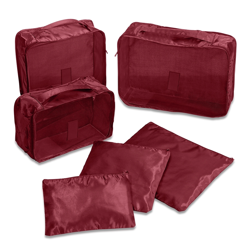Kit necessaire 6 peças personalizado com a logo da empresa, na cor vinho