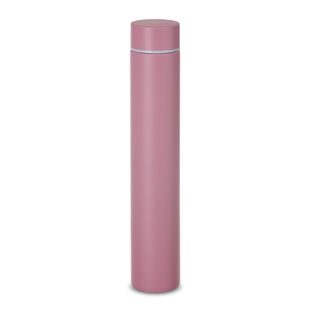 Garrafa térmica inox 275 ml personalizada com a logo da empresa, na cor rosa
