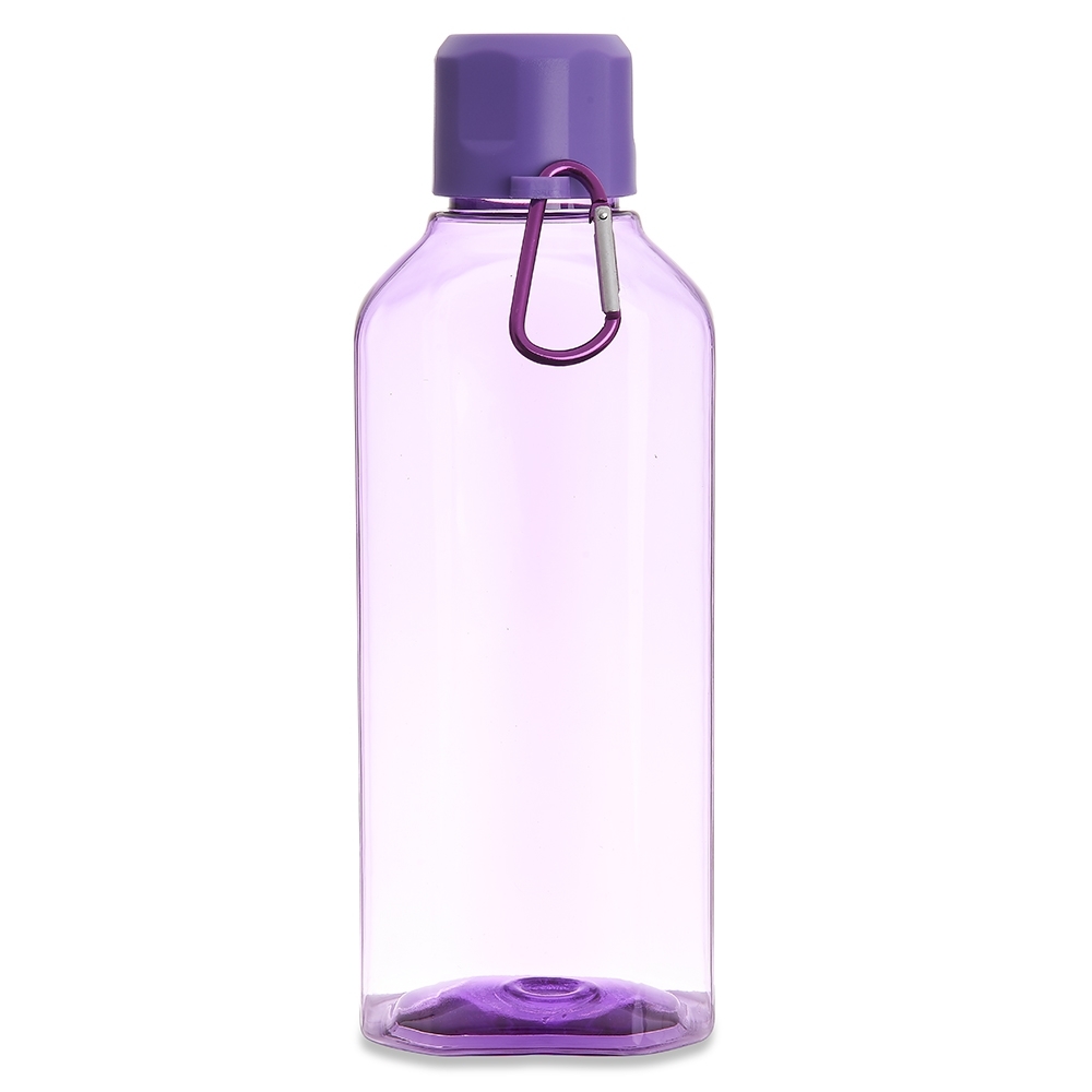 Garrafa plástica 730 ml com mosquetão personalizada com a logo da empresa, na cor roxo