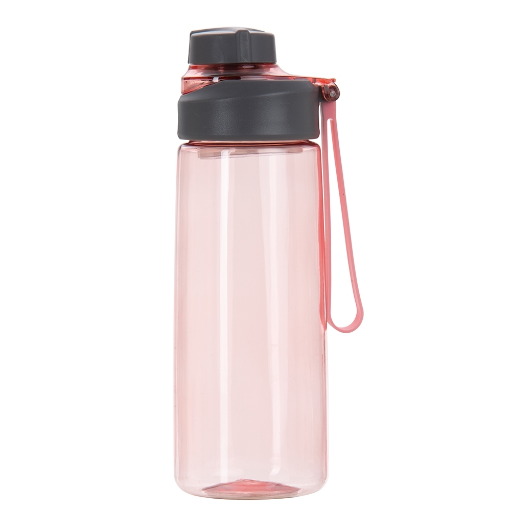 Squeeze plástica 700 ml com alça personalizado com a logo da empresa, na cor rosa / cinza