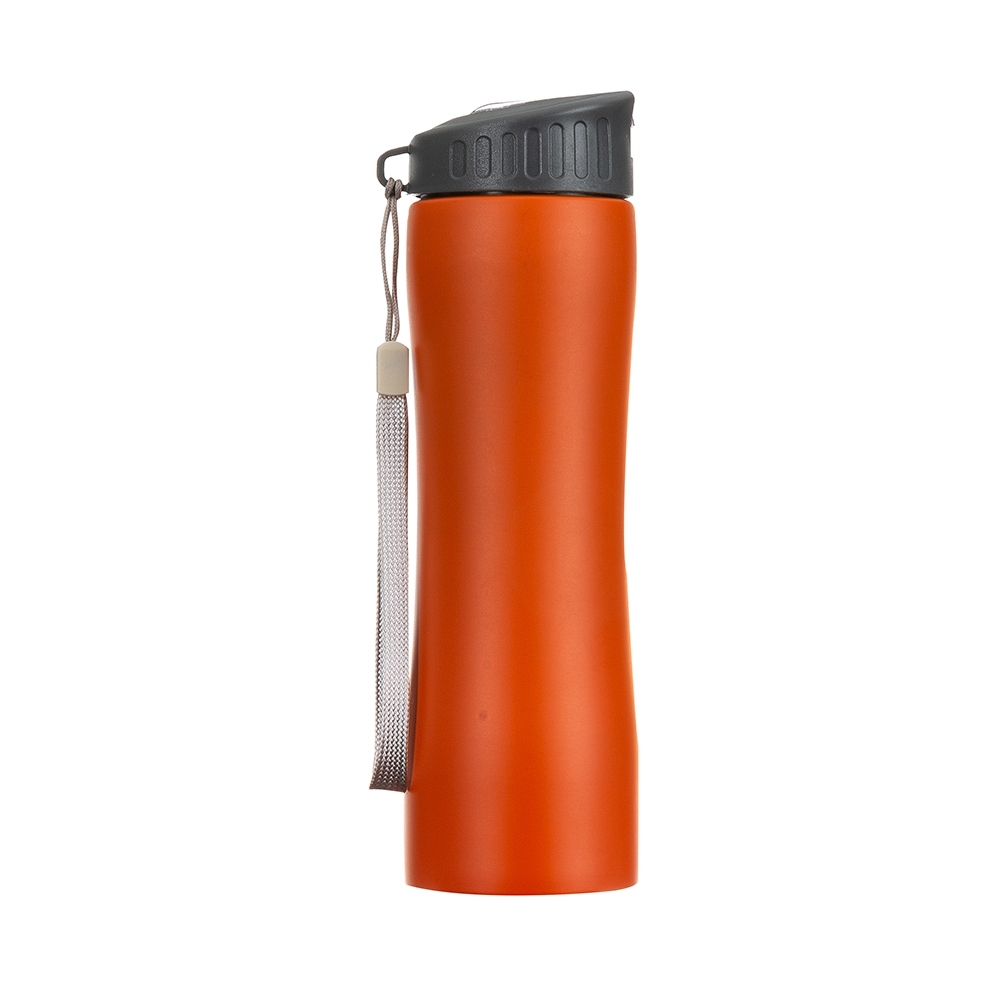 Squeeze 600 ml inox com alça personalizado com a logo da empresa, na cor laranja / preto