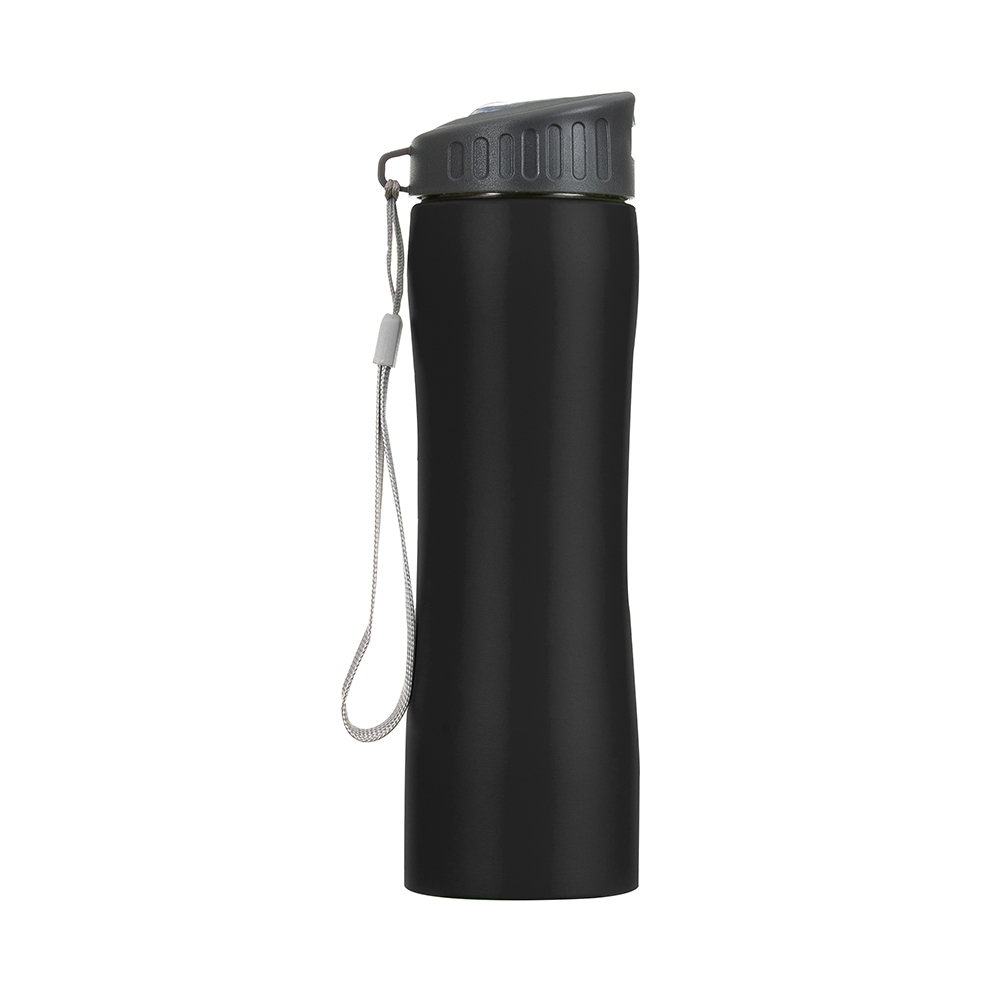 Squeeze 600 ml inox com alça na cor Preto, personalizado com a logo da empresa
