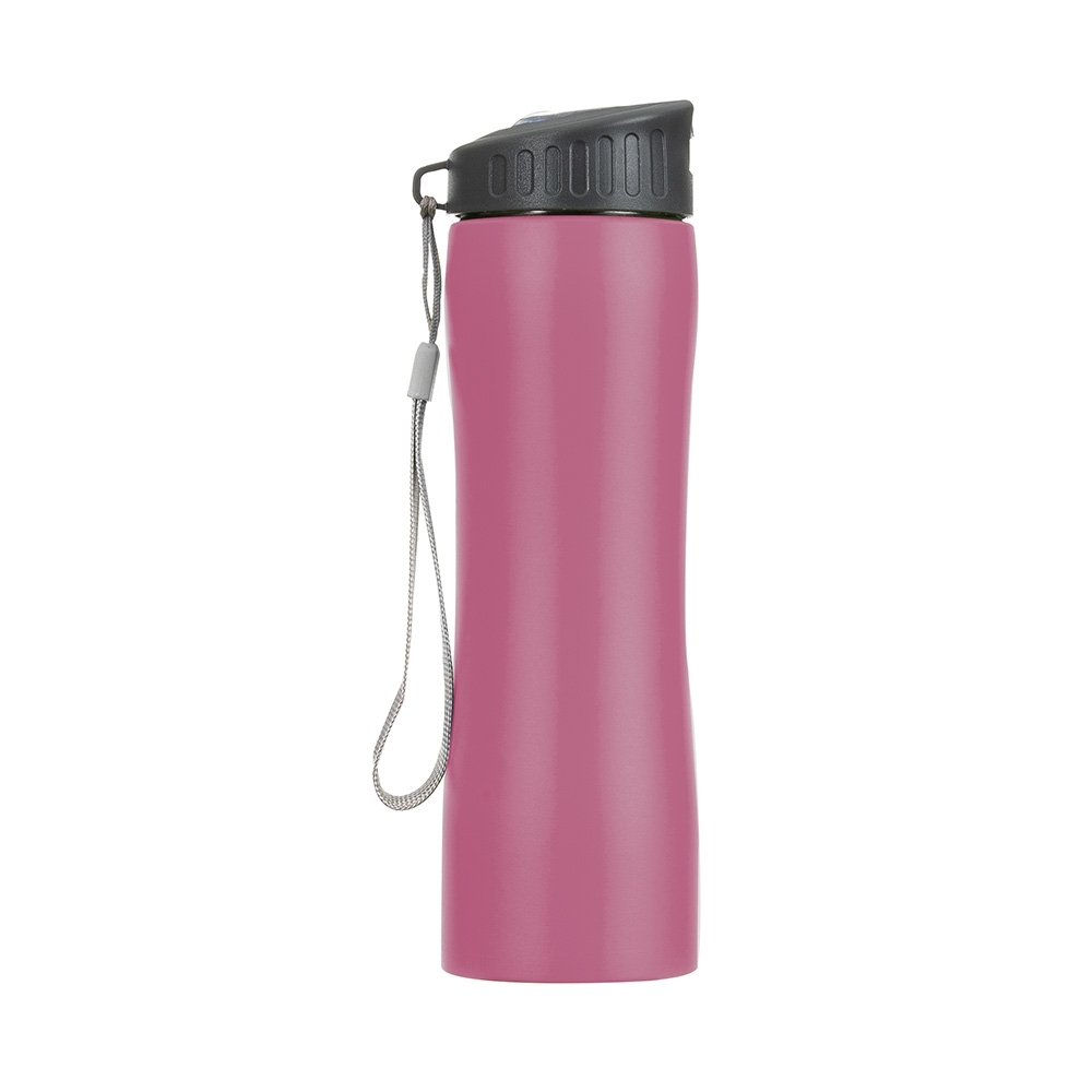 Squeeze 600 ml inox com alça personalizado com a logo da empresa, na cor rosa / cinza