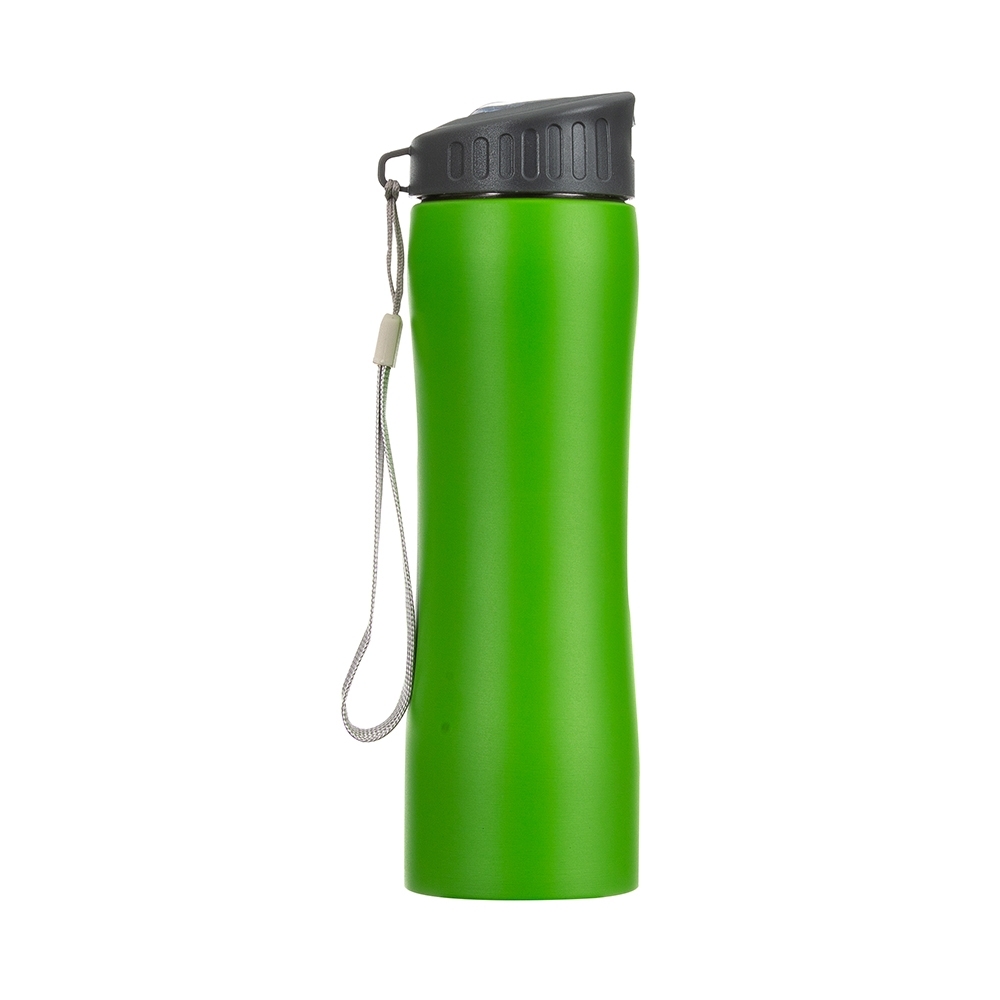 Squeeze 600 ml inox com alça personalizado com a logo da empresa, na cor verde / cinza