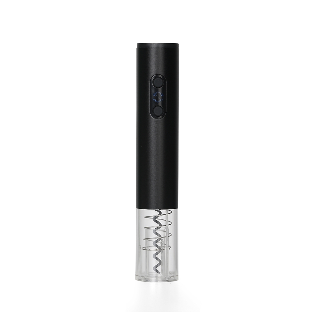 Saca rolhas a pilha com LED na cor Preto, personalizado com a logo da empresa