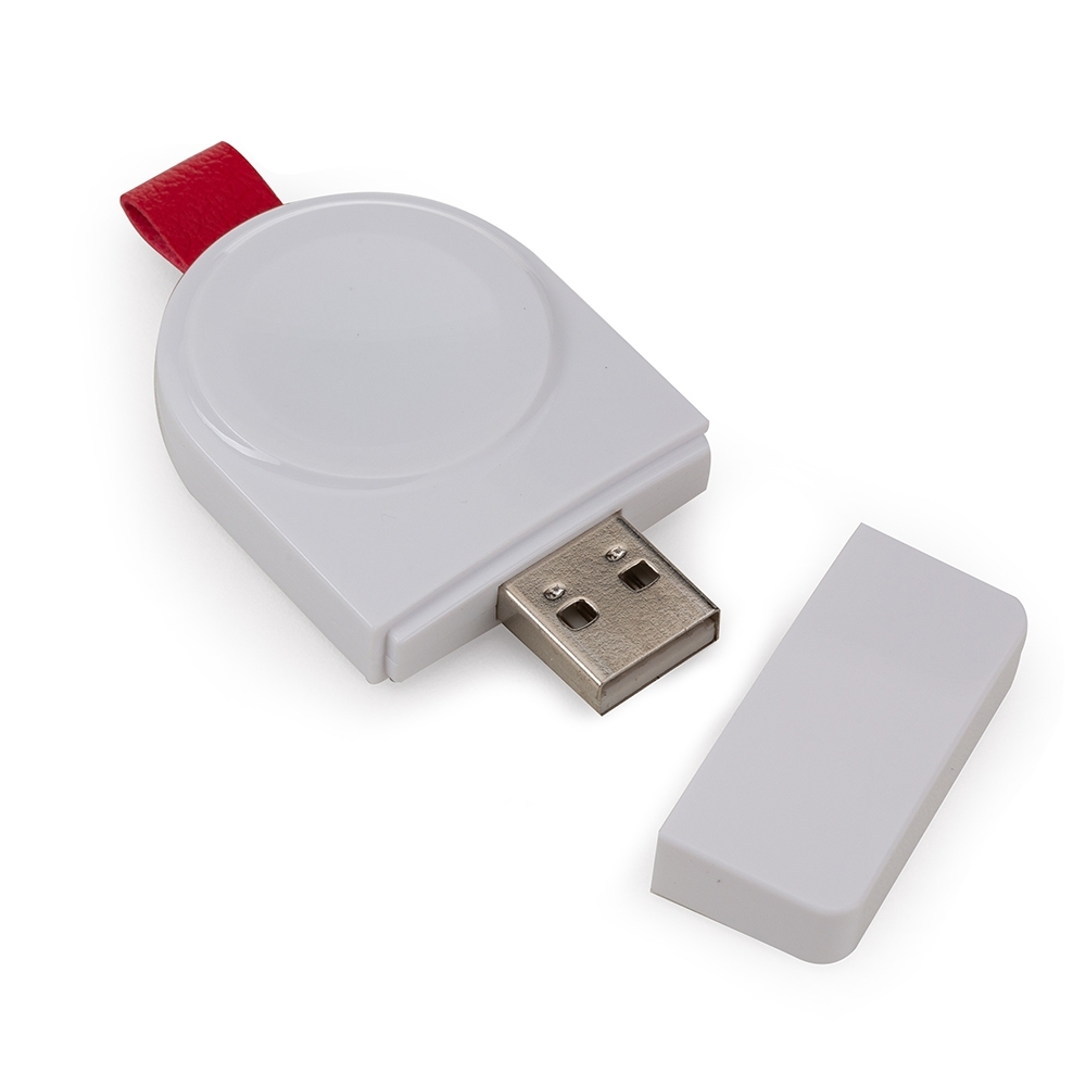 Carregador por induçao iwatch na cor Branco, personalizado com a logo da empresa