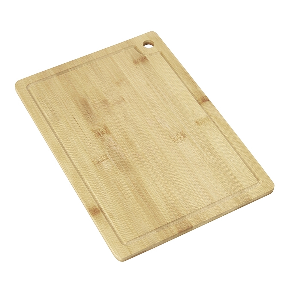 Tábua de corte de bambu com canaleta na cor Bambu, personalizada com a logo da empresa