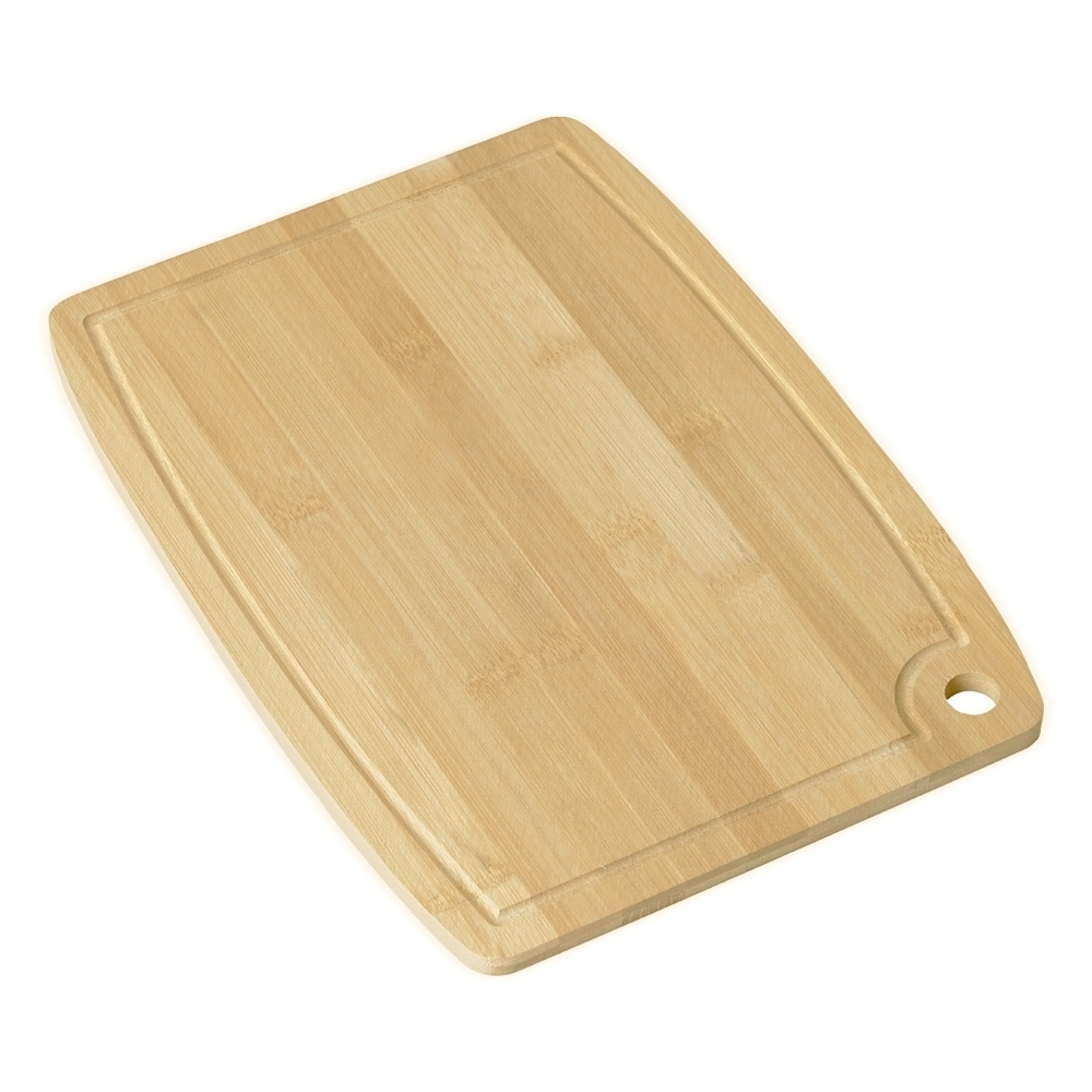 Tábua de corte de bambu com canaleta 33x24 na cor Madeira, personalizada com a logo da empresa