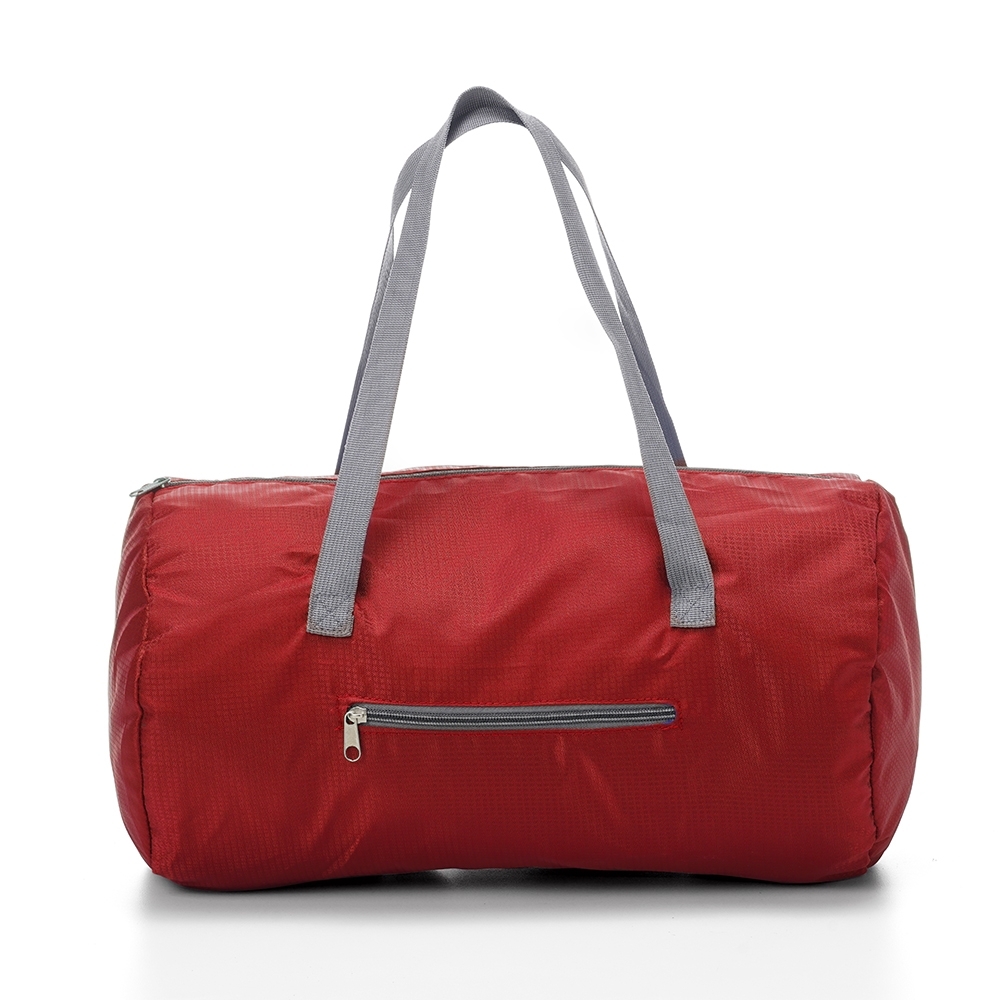 Bolsa de poliéster 18 litros impermeável com bolso frontal personalizada com a logo da empresa, na cor vermelho