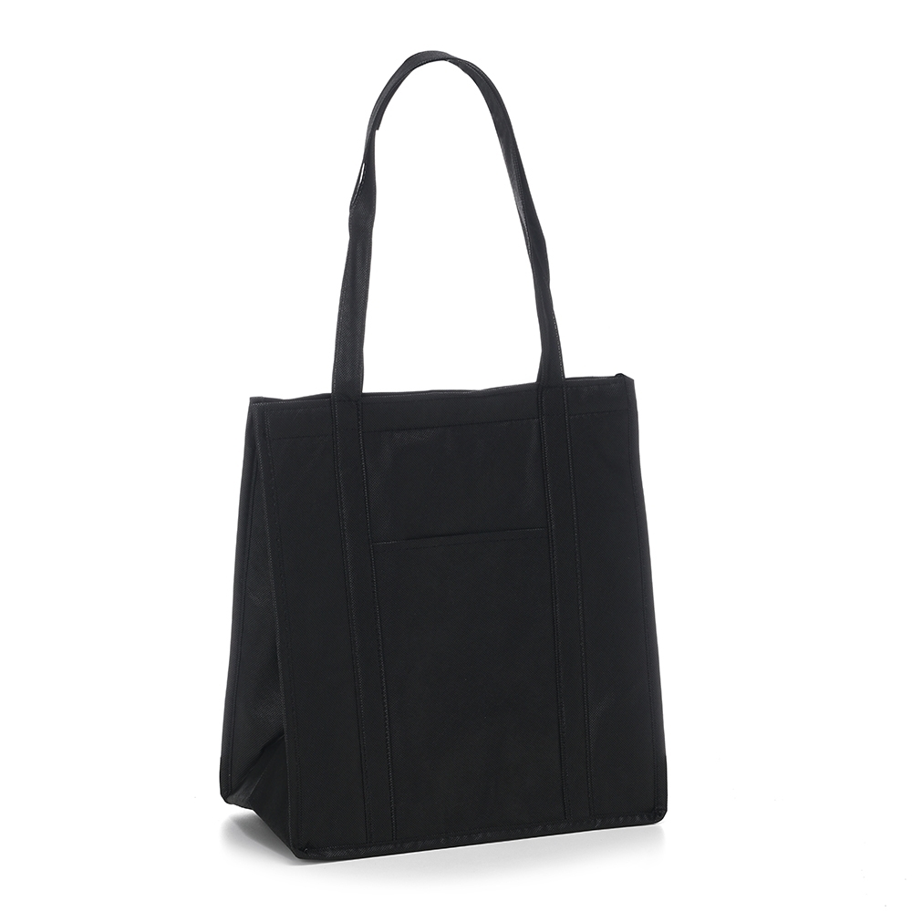 Sacola térmica 18 litros com bolso frontal na cor Preto, personalizada com a logo da empresa