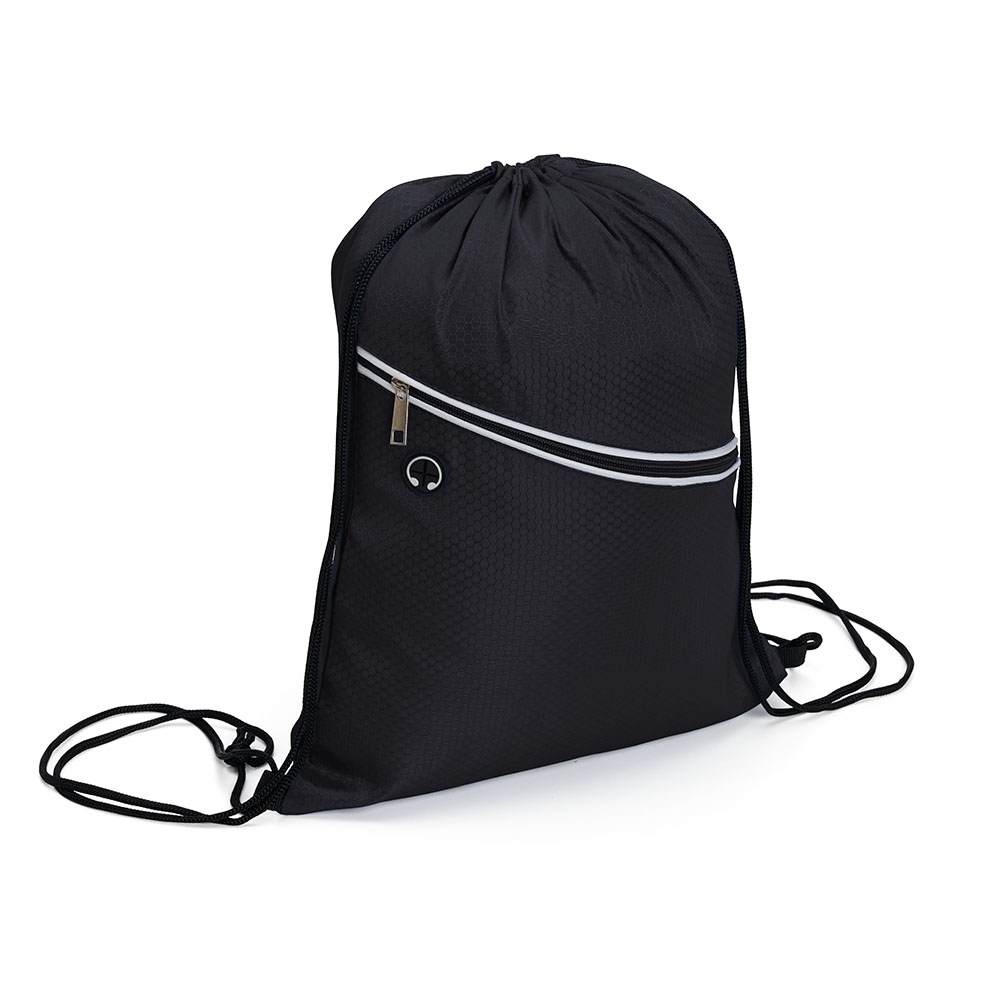 Sacochila poliéster impermeável (39 x 34,5 cm) na cor Preto, personalizada com a logo da empresa