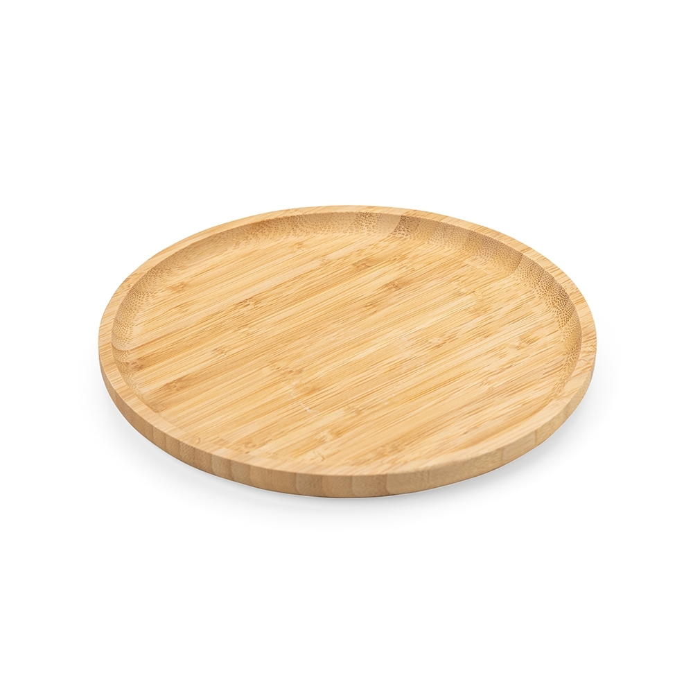 Petisqueira redonda de bambu 25*25cm na cor Madeira, personalizada com a logo da empresa