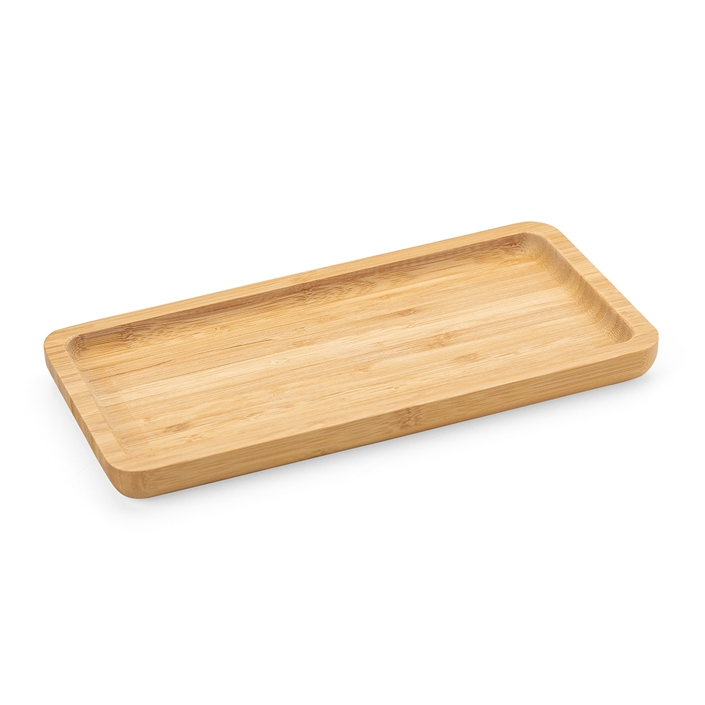 Petisqueira retangular de bambu 26*13cm na cor Madeira, personalizada com a logo da empresa