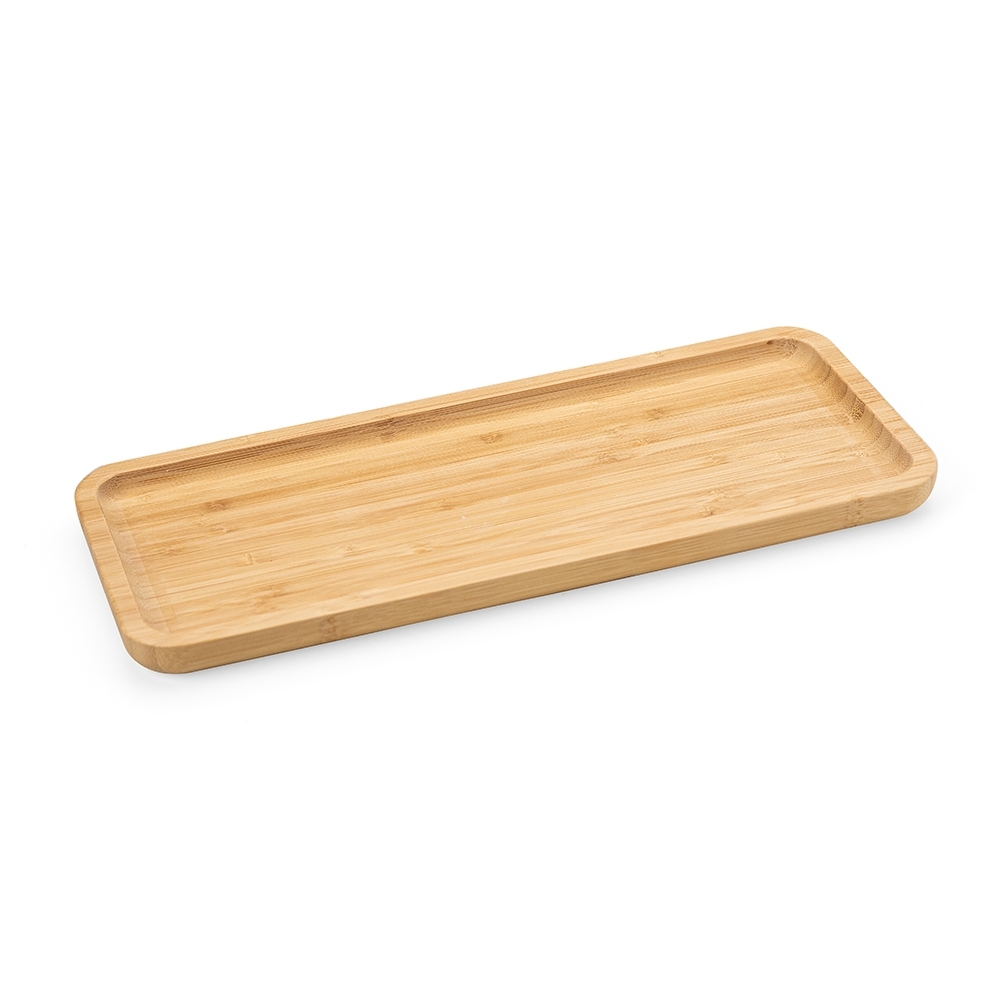 Petisqueira retangular de bambu 36*15cm na cor Madeira, personalizada com a logo da empresa
