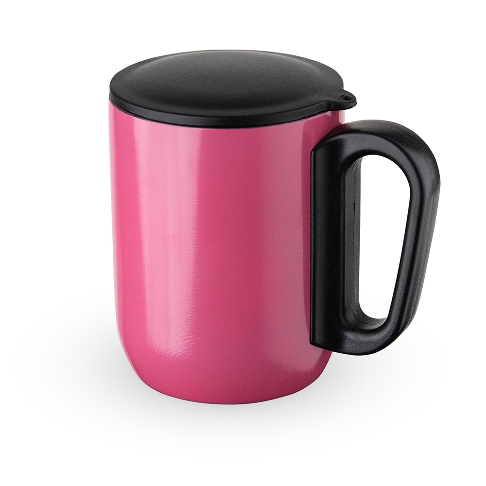 Caneca inox parede dupla 230 ml personalizada com a logo da empresa, na cor rosa