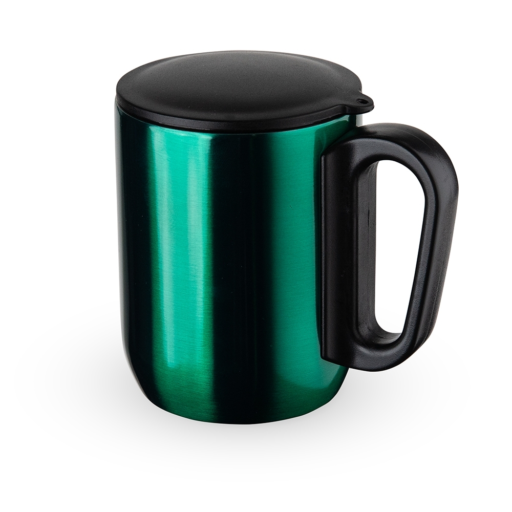 Caneca inox parede dupla 230 ml personalizada com a logo da empresa, na cor verde