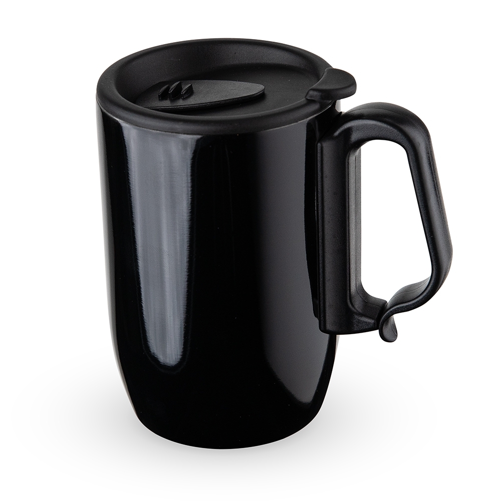 Caneca inox parede dupla 350 ml na cor Preto, personalizada com a logo da empresa