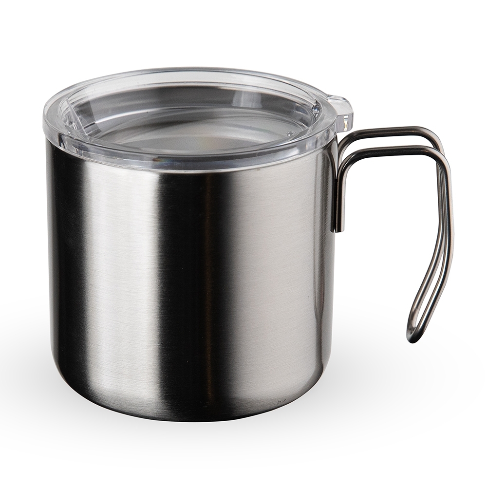 Caneca inox parede dupla 350 ml com alça de arame e tampa