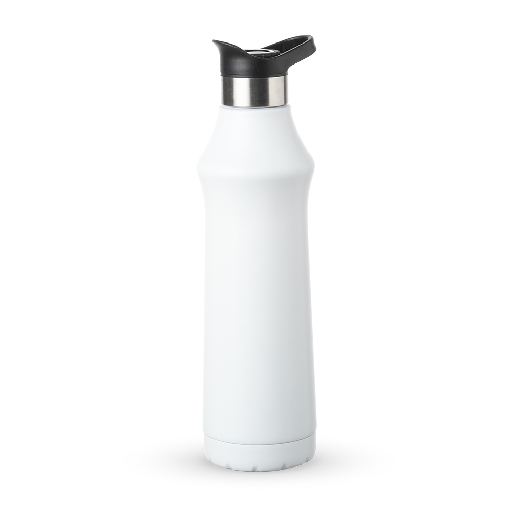 Garrafa térmica de 500 ml com tampa de botão e alça personalizada com a logo da empresa