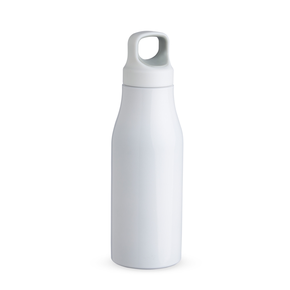 Garrafa inox 650 ml com alça na cor Branco, personalizada com a logo da empresa