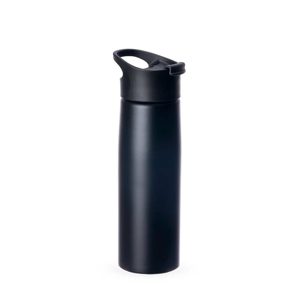 Squeeze de alumínio 750 ml fosco com bico e alça na cor Preto, personalizado com a logo da empresa