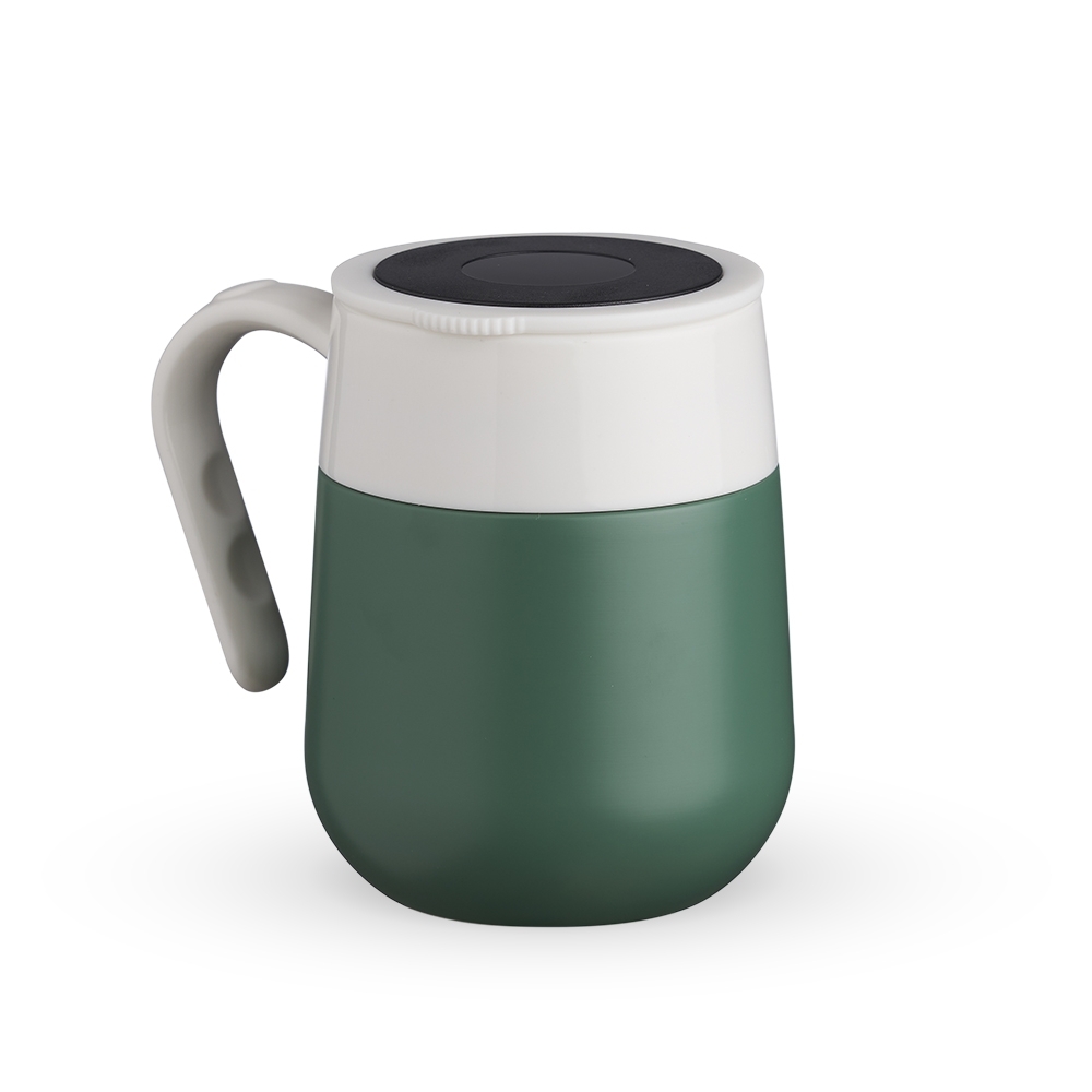 Caneca térmica inox 500 ml com display LED personalizada com a logo da empresa, na cor verde escuro / branco