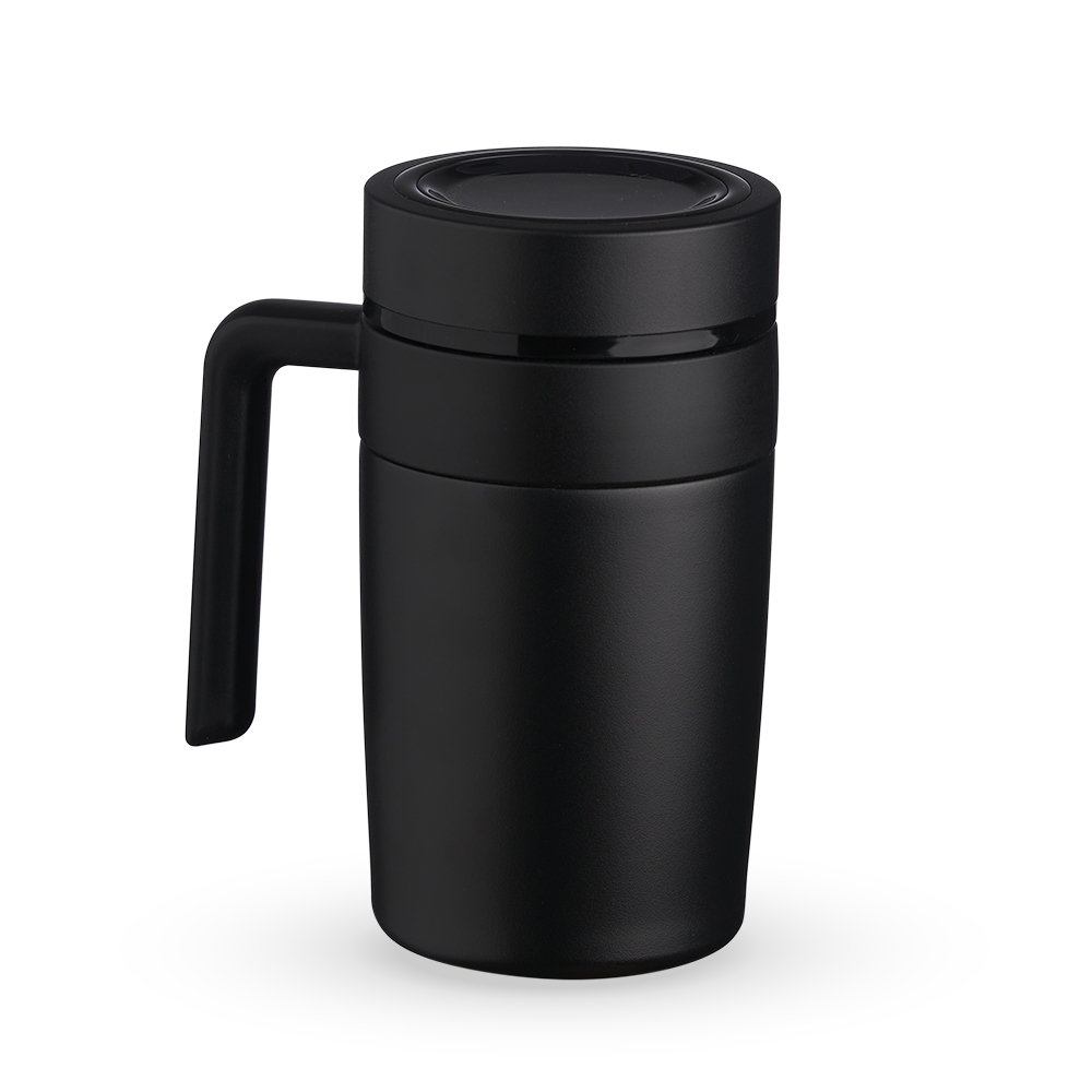 Caneca térmica 500 ml de inox com termômetro e infusor na cor Preto, personalizada com a logo da empresa
