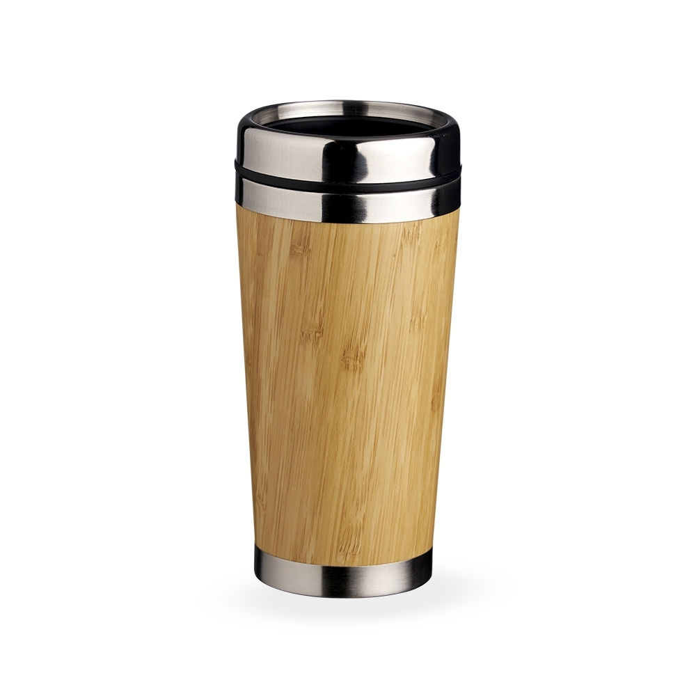 Copo de bambu 500 ml na cor Madeira / Inox, personalizado com a logo da empresa
