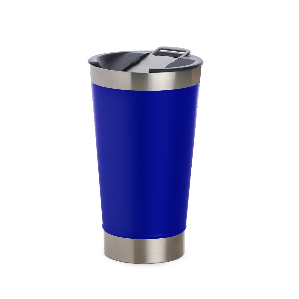 Copo térmico 500 ml de inox sem BPA personalizado com a logo da empresa, na cor azul / inox