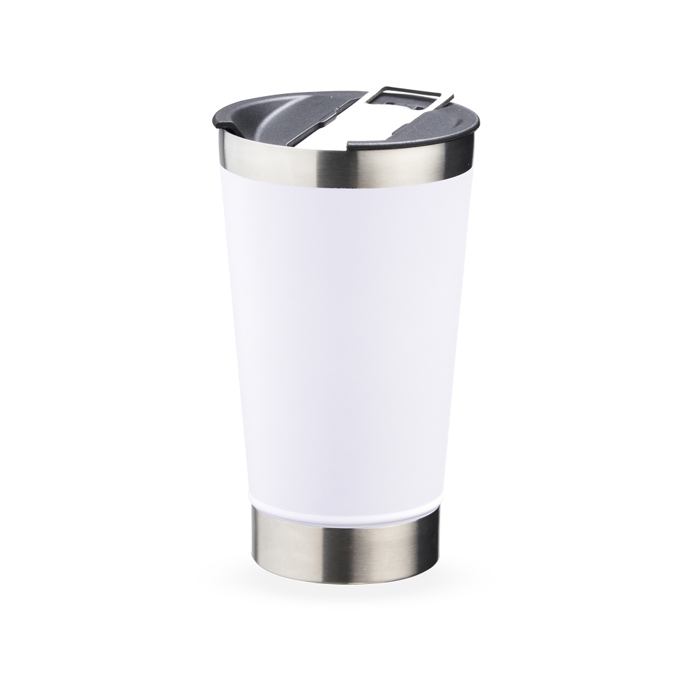 Copo térmico 500 ml de inox sem BPA personalizado com a logo da empresa, na cor branco / inox