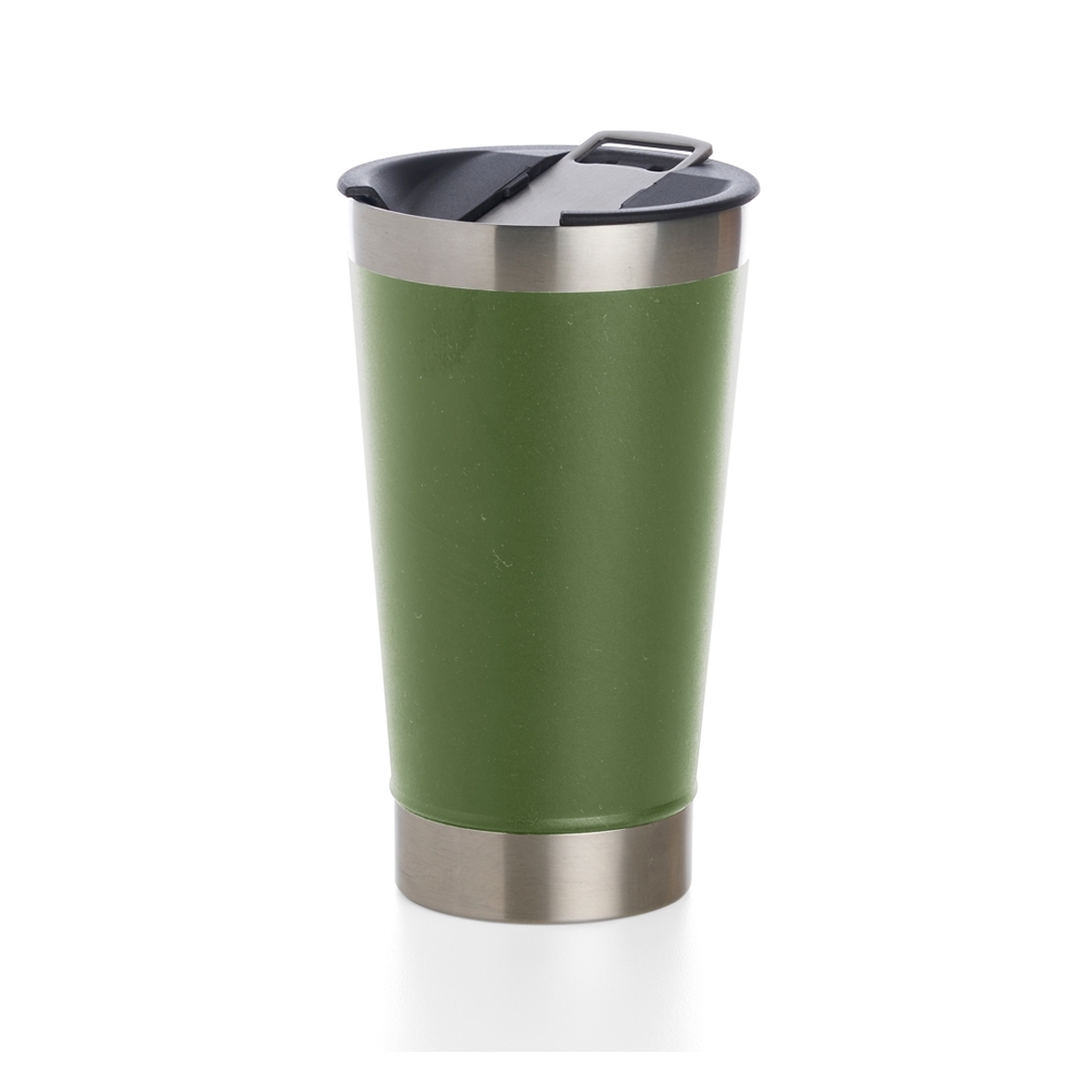 Copo térmico 500 ml de inox sem BPA personalizado com a logo da empresa, na cor verde / inox