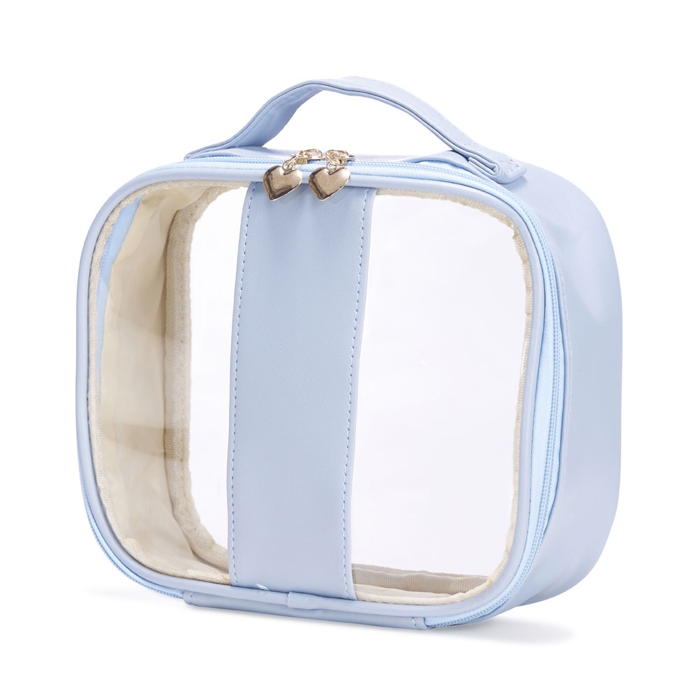 Necessaire impermeável em PVC e PU tam.g na cor Azul claro, personalizada com a logo da empresa